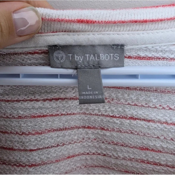 T by Talbots Red & White Stiped 100% Cotton Terry Cloth Long Sleeve Top Women L - Picture 5 of 8